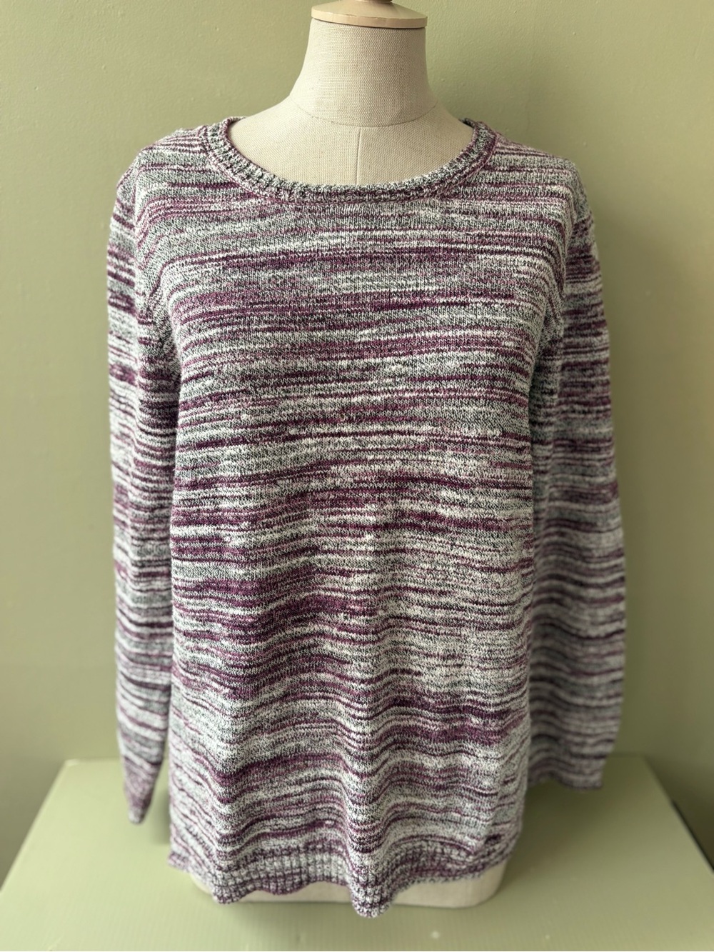 Northern Reflections  Purple fuschia Gray Crewneck Sweater cotton blend Sz Lg